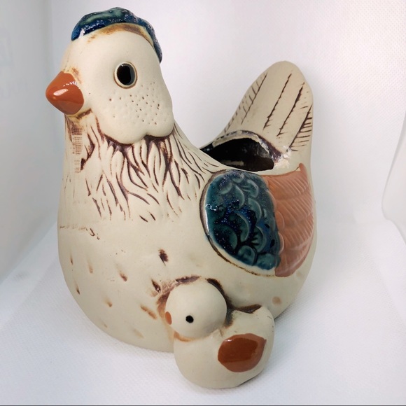 Farmhouse Chic Hen with Chick and Egg Planter